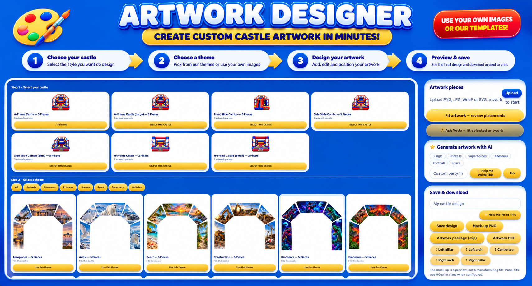 Velcro Artwork Designer with castle choices, artwork themes and save options